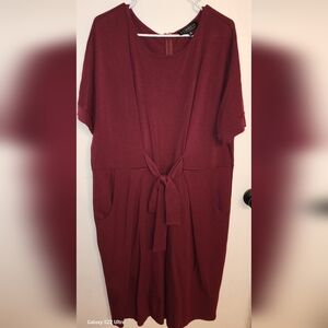 Burgundy cotton dress with pocketes